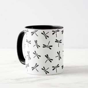 Japansk Dragonfly Mönster, Black and White Mugg