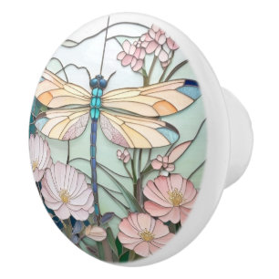 Japansk Dragonfly Stached Glass Art Deco Nouveau Knopp