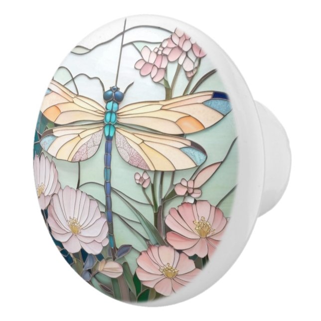 Japansk Dragonfly Stached Glass Art Deco Nouveau Knopp (Höger)