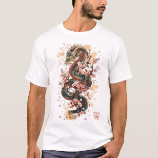 Japansk Drak med Körsbärsblommor | Sakura Myt T Shirt