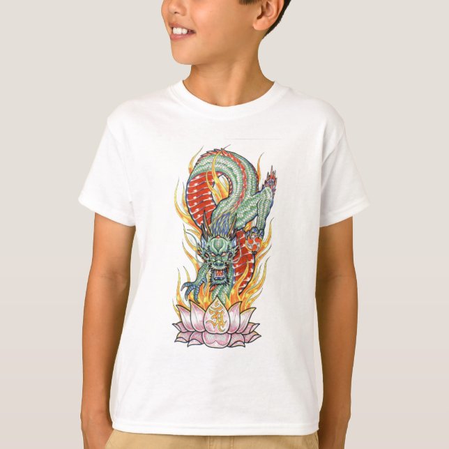 Japansk drak och lotusblomma tee shirt (Framsida)