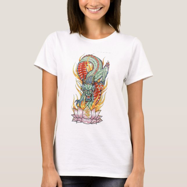 Japansk drak och lotusblomma tee shirt (Framsida)