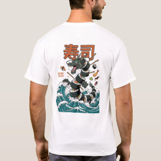 Japansk drak- och sushi-vågskunst t shirt