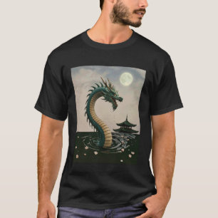 Japansk Drak Sakura Blom Fullmåne Fantasi A T Shirt