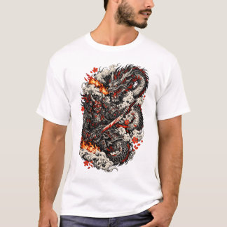 Japansk Drak Tattoo T-Shirt | Irezumi Samurai D