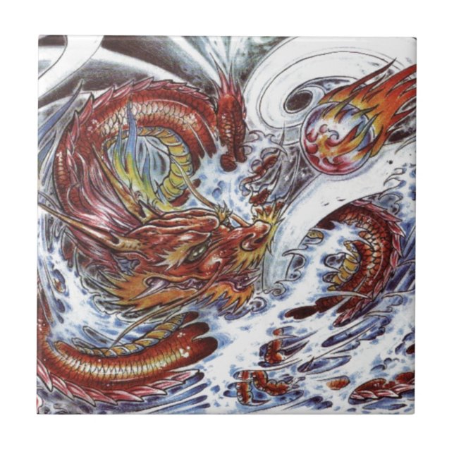 Japansk Drak Tatuering Design Kakelplatta (Framsidan)
