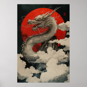 Japansk Drak Ukiyo-e – Mytisk Kraftaffisch Poster