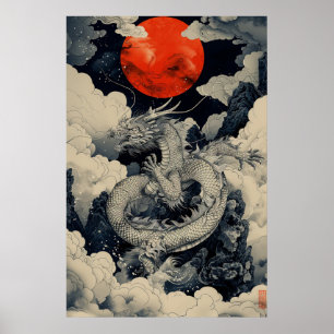 Japansk Drak-Ukiyo-e – Mytologisk Kraftaffisch Poster