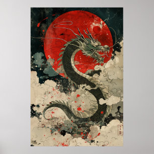 Japansk Drak-Ukiyo-e – Mytologisk Kraftaffisch Poster