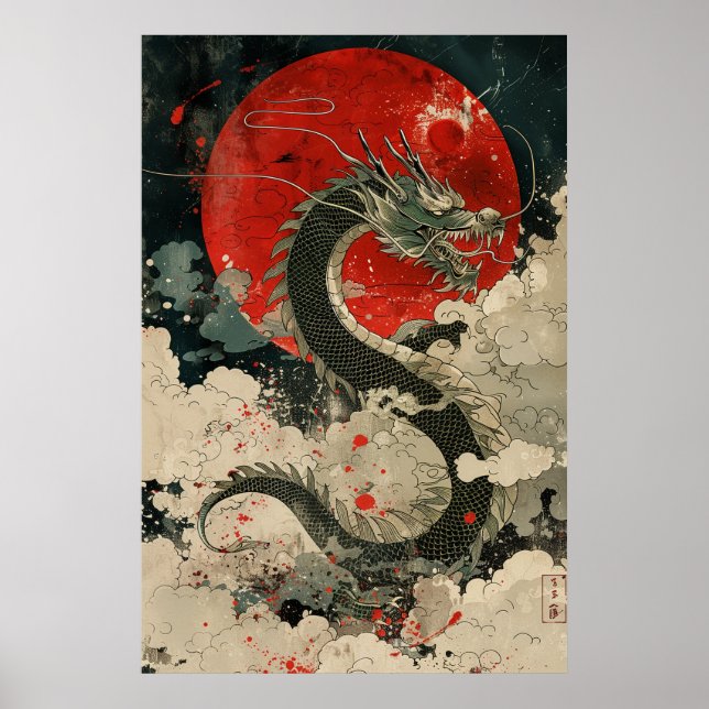 Japansk Drak-Ukiyo-e – Mytologisk Kraftaffisch Poster (Framsidan)