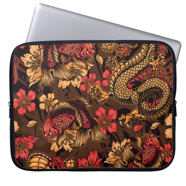 Japansk drake koi mönster. laptop fodral (Framsidan)