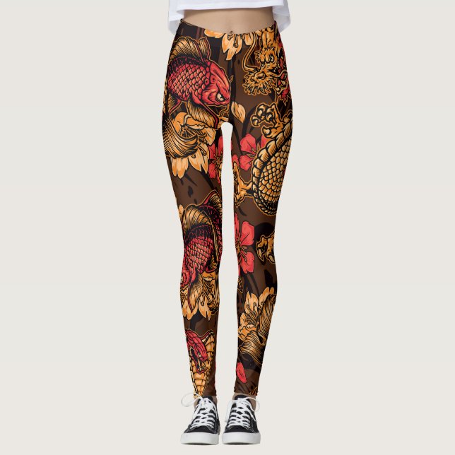 Japansk drake koi mönster. leggings (Framsida)
