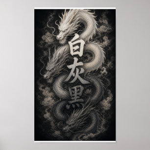 Japansk drake med Kanji-anande Poster