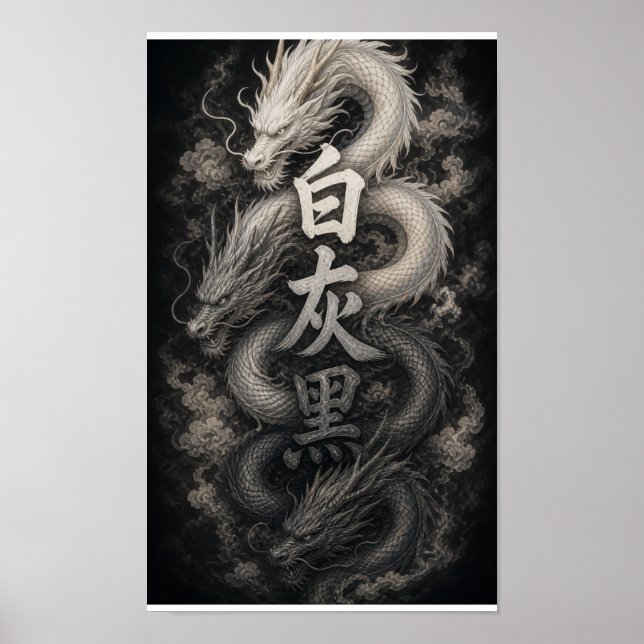Japansk drake med Kanji-anande Poster (Framsidan)