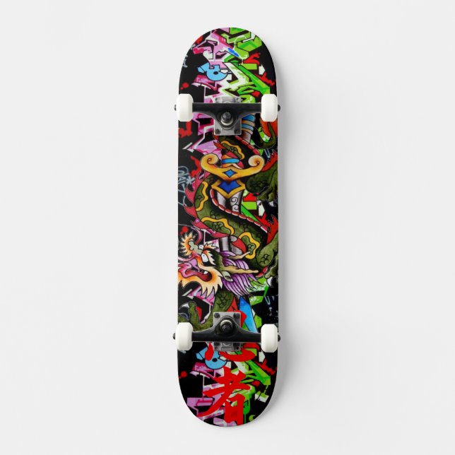 Japansk drake med Kanjigrafittiskateboarden Mini Skateboard Bräda 18,5 Cm (Framsida)