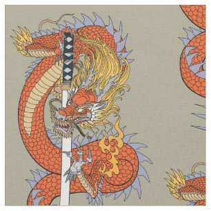 Japansk drake med katana-svärd tyg