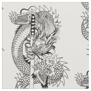 Japansk drake med katana-svärd tyg