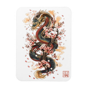 Japansk drake med körsbärsblommor   Sakura-myt Magnet
