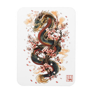 Japansk drake med körsbärsblommor | Sakura-myt Magnet