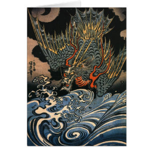 Japansk drake som målar C. 1800's Hälsningskort