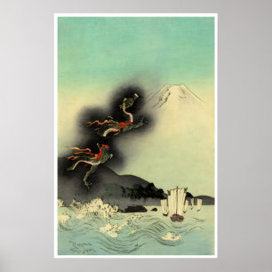 Japansk drakonst Mt Fuji tryck Japan affisch