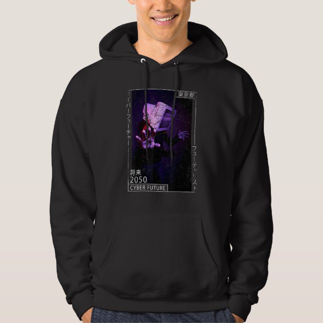 Japansk estetisk cyberpunk Cyborg - 80-talets futu Hoodie (Framsida)