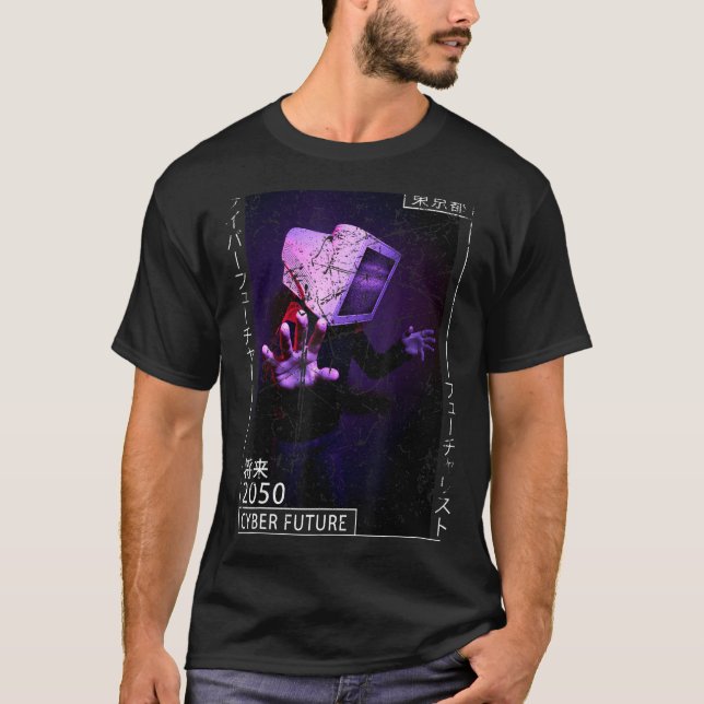 Japansk estetisk cyberpunk Cyborg 80-talets futuri T Shirt (Framsida)