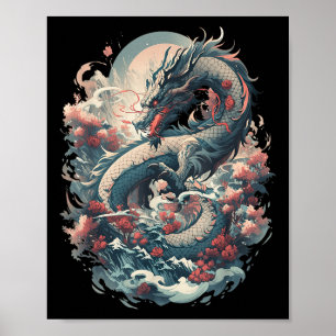 Japansk estetisk dragon Japansk Art Japan Tatto Poster
