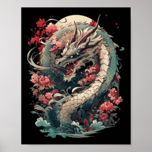 Japansk estetisk dragon Japansk Art Japan Tatto Poster