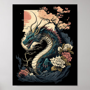 Japansk estetisk dragon Japansk Art Japan Tatto Poster