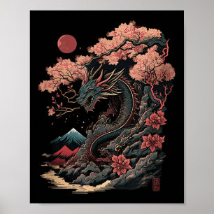 Japansk estetisk dragon Japansk Art Japan Tatto Poster