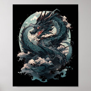 Japansk estetisk dragon Japansk Art Japan Tatto Poster