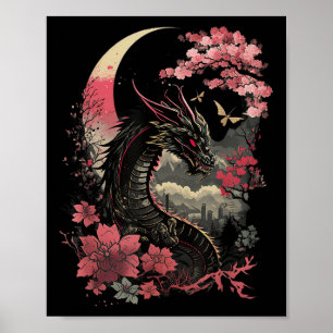 Japansk estetisk dragon Japansk Art Japan Tatto Poster
