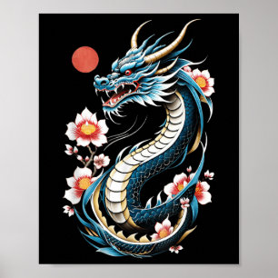 Japansk estetisk dragon Japansk Art Japan Tatto Poster