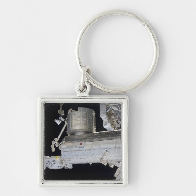 Japansk experimentmodul Kibo Laboratory 2 Fyrkantig Silverfärgad Nyckelring (Framsidan)