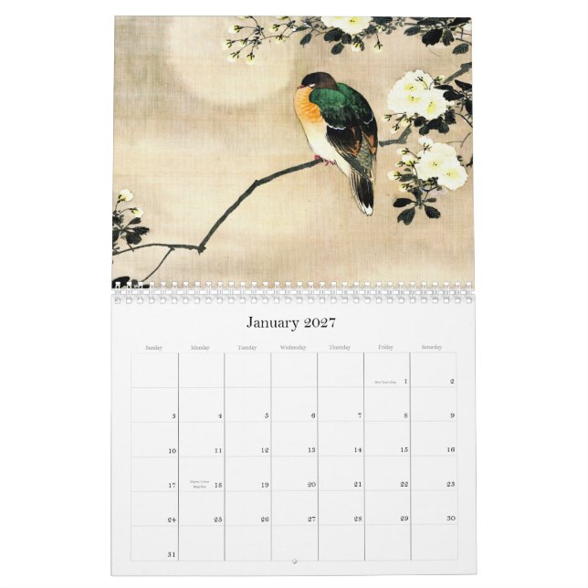 Japansk fågel-, träd- och blommakalender kalender (Jan 2027)