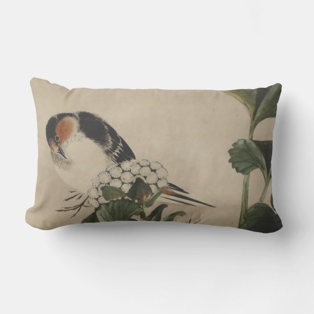 Japansk fågelmålning för vintage lumbarkudde (Framsida)