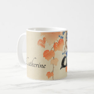 Japansk fågelutskrift av Vintagen Vattenfärg Kaffemugg