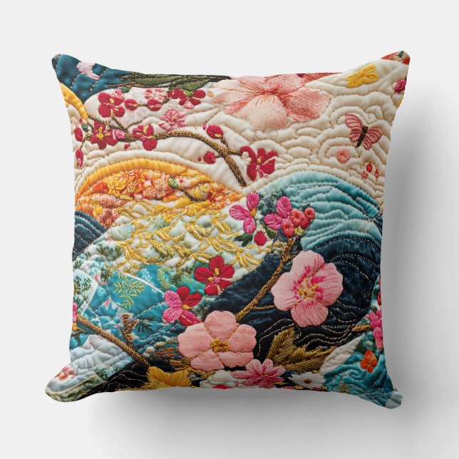 Japansk falskt quilta kimono lapptäcke kudde (Framsida)