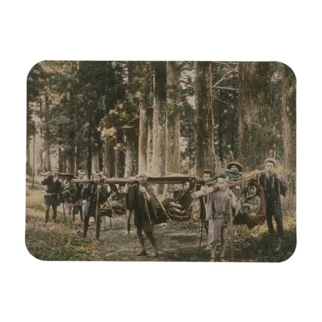 Japansk familj som medförs i strö, 1880-talet magnet (Horisontell)