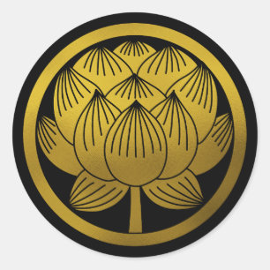 Japansk Family Crest-Lotus Runt Klistermärke