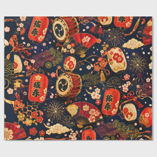 Japansk festival sömlöst mönster med lyktor, presentpapper