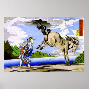 Japansk fin konst av Woman & Horse Kuniyoshi Poster