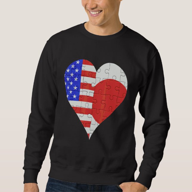 Japansk Flagga Heart Lång Ärmad Tröja (Framsida)