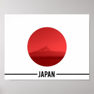 Japansk flagga - Mount Fuji, Japan Poster