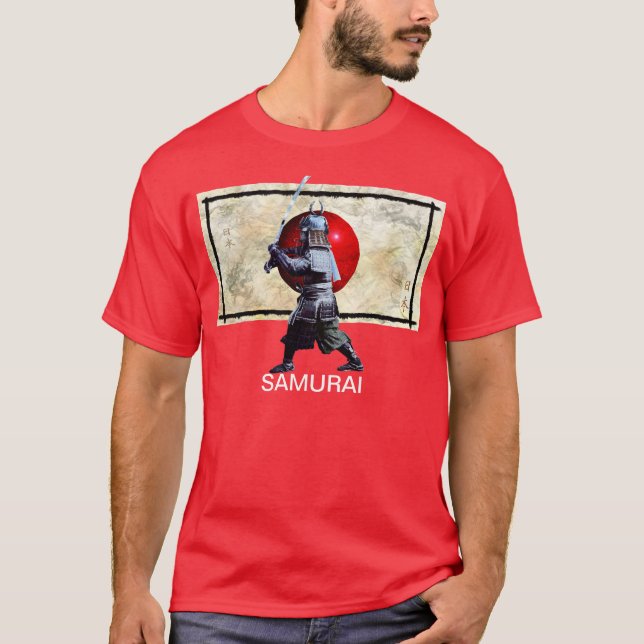 Japansk Flagga & Samurai Art Shirt T-shirt (Framsida)