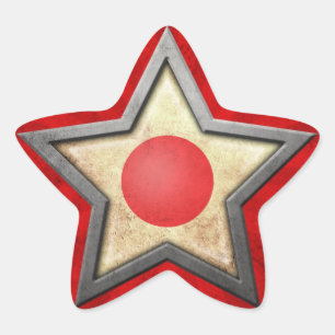 Japansk Flagga Star med ljusstråle Stjärnformat Klistermärke