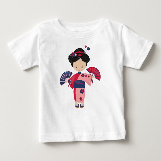 Japansk flicka, Japan, söt flicka, rosa kimono T Shirt (Framsida)