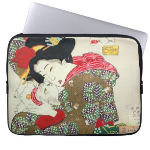 Japansk flicka med Cat, Tsukioka Yoshitoshi Laptop Fodral