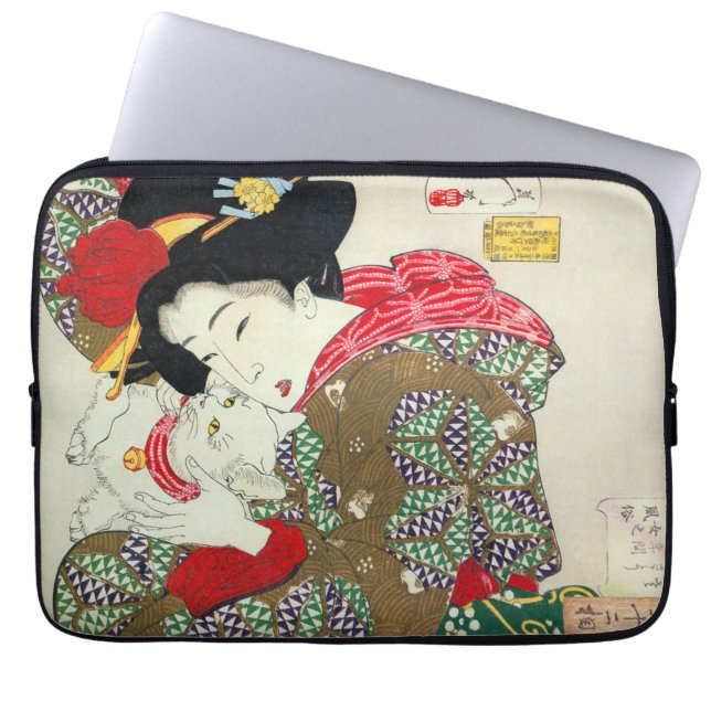 Japansk flicka med Cat, Tsukioka Yoshitoshi Laptop Fodral (Framsidan)
